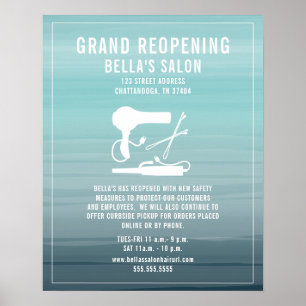 Poster Hair Salon Reabrindo Covid Safety Aqua Ombre