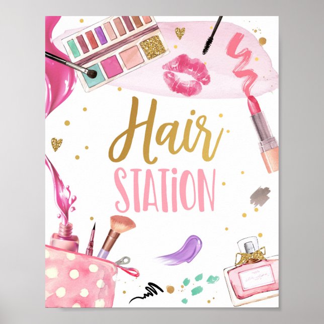 Poster Hair Station Spa Party Makeup Glamor Birthday (Frente)