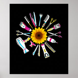 Poster Hair Stylist Barber Tools Floral