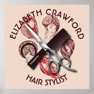 Poster Hair Stylist Hairdresser Ou Salão De Bela Com Nome