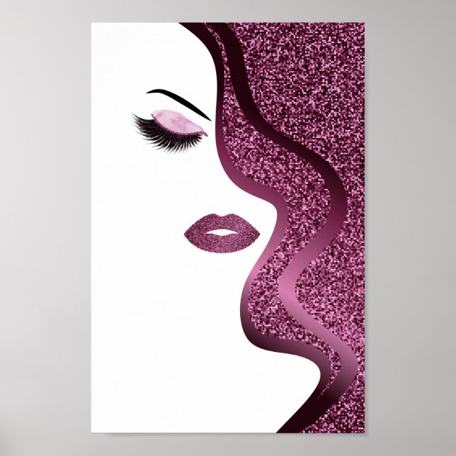 Póster Hair Stylist Makeup Artist Burgundy Glitter (Frente)