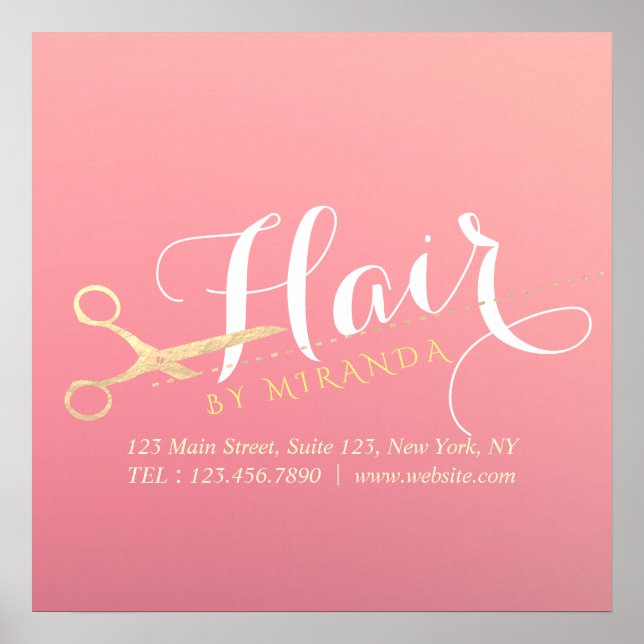 Poster Hairstylist Makeup Salon Modern Pink Tesoura Doura (Frente)