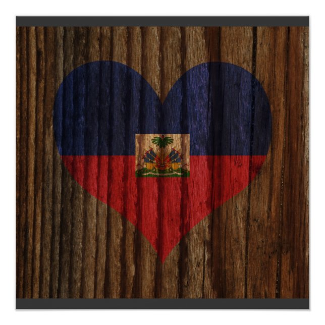 Póster Haiti Flag Heart sobre o tema Madeira (Frente)