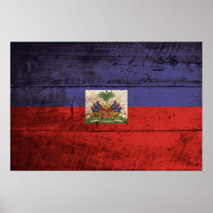 Poster Haiti Flag on Old Wood Grain