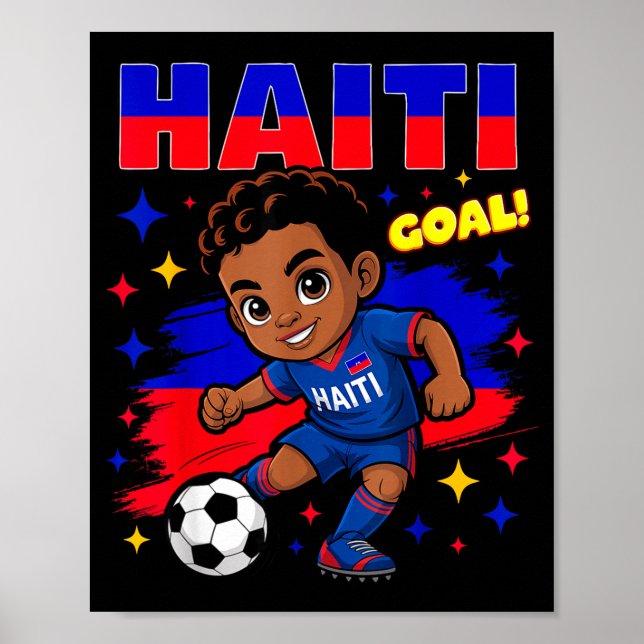 Poster Haiti Soccer Kid Haitian Flag Soccer Player Footba (Frente)