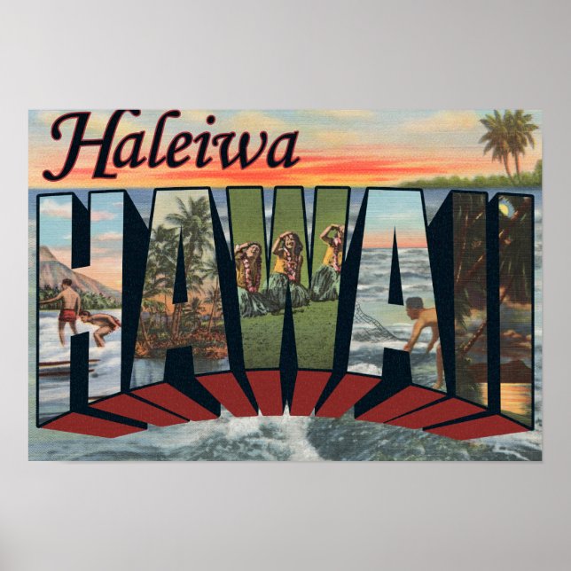 Póster Haleiwa, Havaí - Cenas com Letras Grandes (Frente)