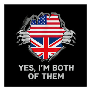 Póster Half American Half British USA England Flag Mens W