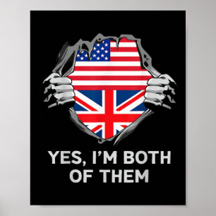 Poster Half American Half British USA England Flag Mens W