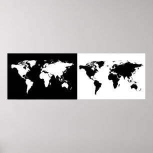 Póster half black/ half white world map