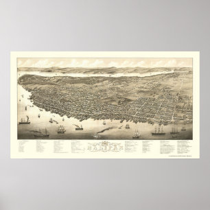 Póster Halifax, NS, mapa panorâmico de Canadá - 1879