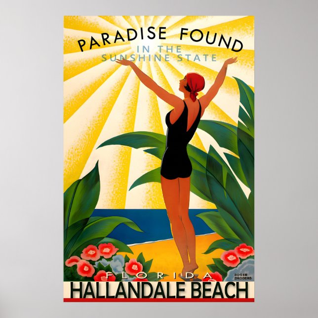 Poster Hallandale Beach Flórida Condado de Broward Viagem (Frente)