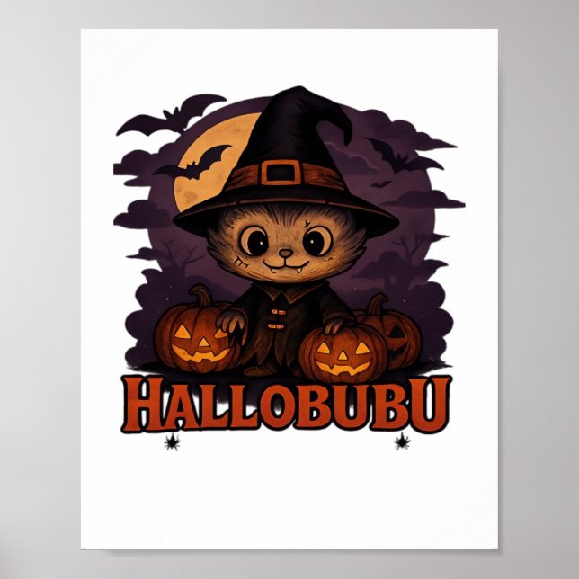 Poster Hallobubu Halloween Cute & Spooky Wity Cat T-Shir (Frente)