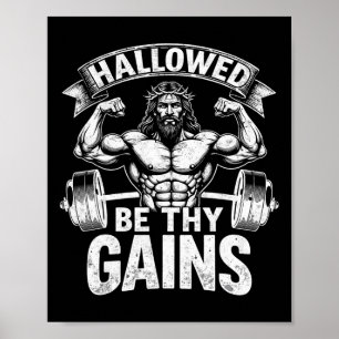 Poster Hallow Be Thains Gains Christian Workout Gym Jesus