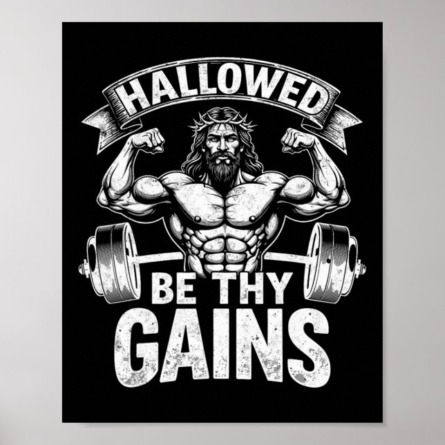 Poster Hallow Be Thains Gains Christian Workout Gym Jesus (Frente)