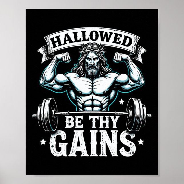 Poster Hallow Be Thains Gains Christian Workout Gym Jesus (Frente)