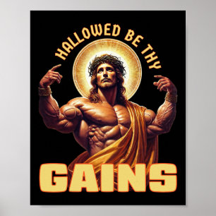 Poster Hallow Be Thains Gains Engraçado Gym Jesus Cristo