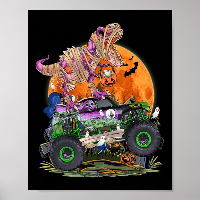 Poster Halloween 2023 Dinossauro Esqueleto T rex Pumpk as (Frente)