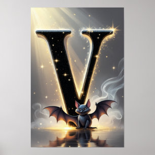 Poster Halloween Alfabeto Crianças ABC Letra V