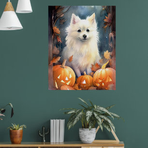 Poster Halloween American Eskimo With Pumpkins Scary
