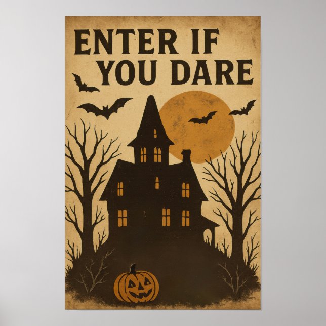 Poster Halloween Antigo Entre se Você Ousar (Frente)