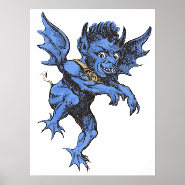 Póster Halloween Antigo, Gárgula Demônio Maligno Assustad (Frente)