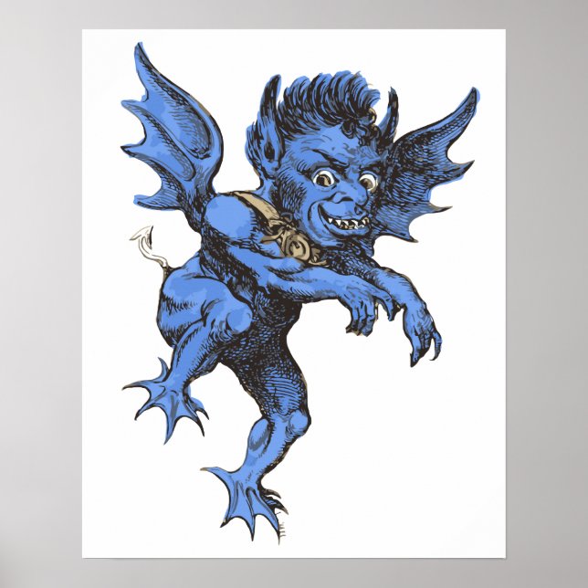 Póster Halloween Antigo, Gárgula Demônio Maligno Assustad (Frente)