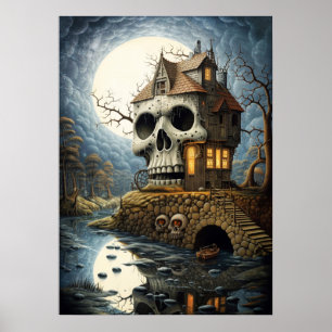 Poster Halloween Art Skull House