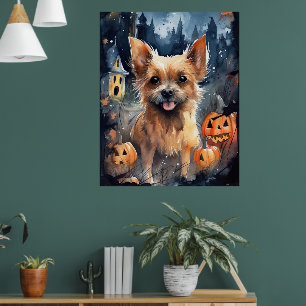 Poster Halloween Australiano Terrier With Pumpkins Scary