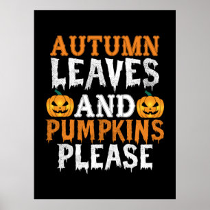 Poster Halloween Autumn Leaves E Pumpkins Aniversário