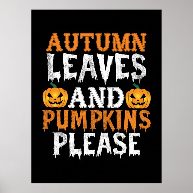 Poster Halloween Autumn Leaves E Pumpkins Aniversário (Frente)