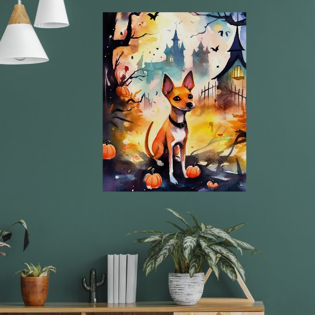 Poster Halloween Basenji Com Pumpkins Assustado (Sala de Estar 1)