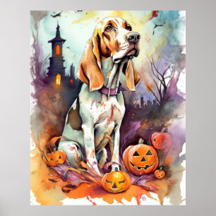 Poster Halloween Basset Hound Com Pumpkins Assustado