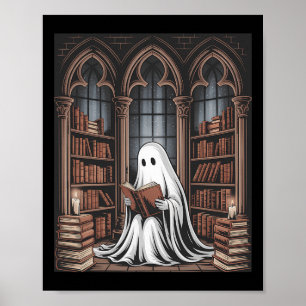 Poster Halloween Bibliotecário fantasma lendo livros aman