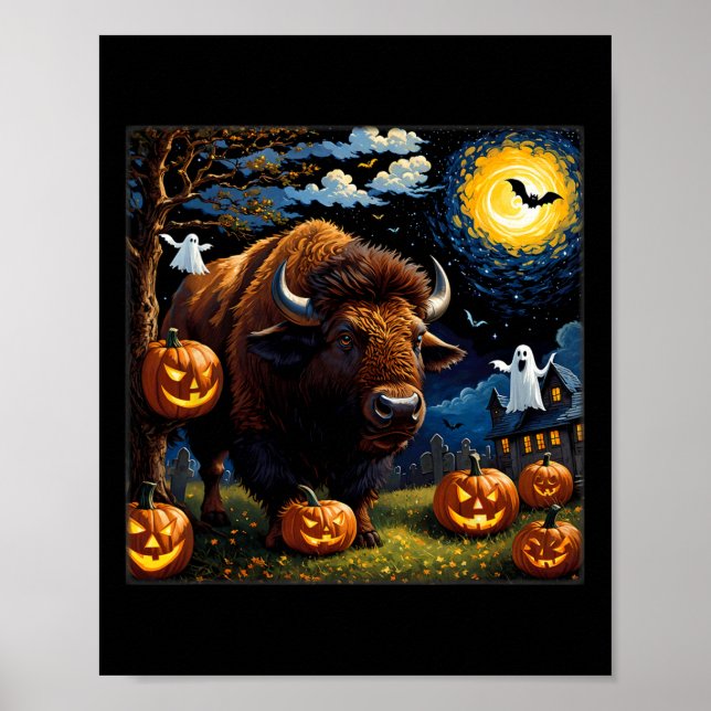 Poster Halloween Bison Starry Night (Frente)