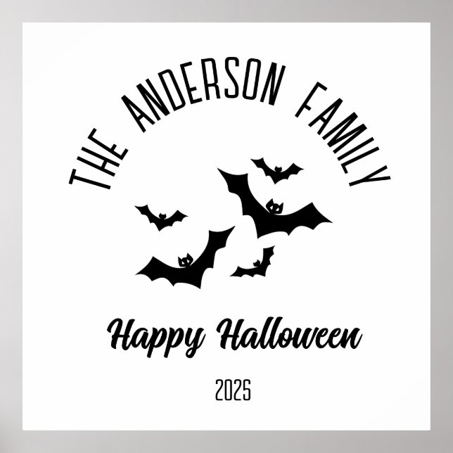 Poster Halloween Black Bats Personalizado Nome Ano (Frente)