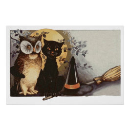 Póster Halloween Black Cat and Owl