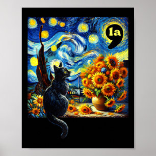 Poster Halloween Black Cat Comma La Starry Night Art Kama