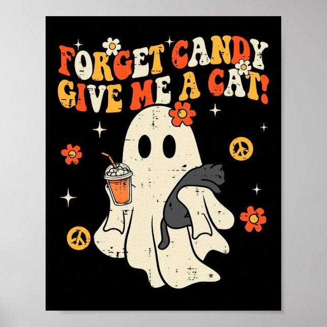 Poster Halloween Black Cat Esquece O Docinho Me Dá Gatos (Frente)