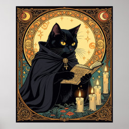 Poster Halloween Black Cat Reading A Book