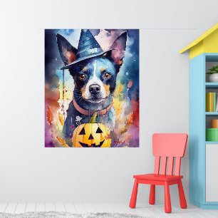 Poster Halloween Blue Heeler Com Pumpkins Assustado