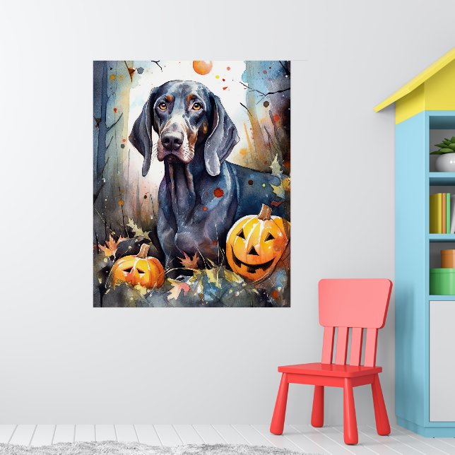 Poster Halloween Bluetick Coonhound Com Abóboras Assustad (Berçário 1)