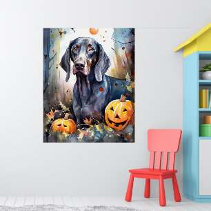 Poster Halloween Bluetick Coonhound Com Pumpkins Assustad