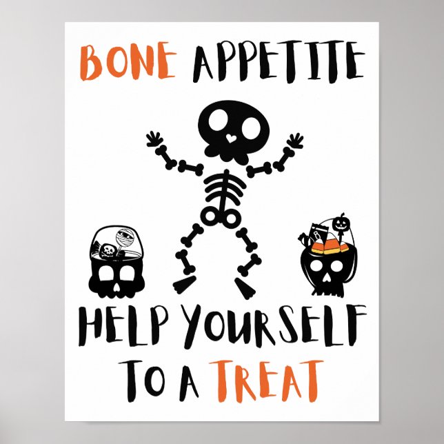 Poster Halloween Bone Appetite skeleton assustador porta  (Frente)