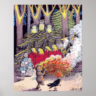 Poster Halloween Bonfire com Urso e Brownies