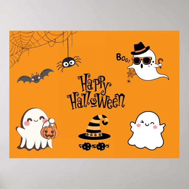 Poster Halloween bonito e assustador (Frente)