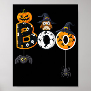 Poster Halloween Boo Owl With Witch Hat Spiders