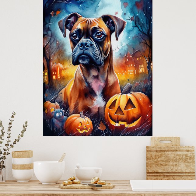 Poster Halloween Boxer Com Pumpkins Assustado (Cozinha)