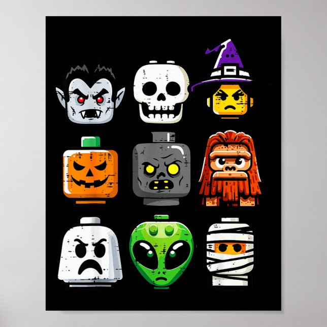 Poster Halloween Brick Pumpkin Ghost Heads Costume Boys K (Frente)