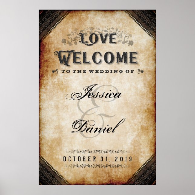 Poster Halloween Brown Gothic 24x36 Bem-vindo ao casament (Frente)