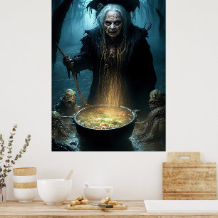 Poster Halloween Bruxa Cauldron com Sopa
